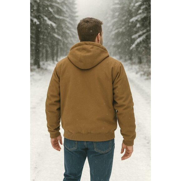 Woolrich M Men Coat Canvas Hooded Jacket Plaid Kangaroo Pocket Winter Hoodie - Picture 6 of 13